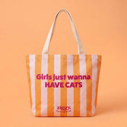 Totebag orange Girls just wanna have cats