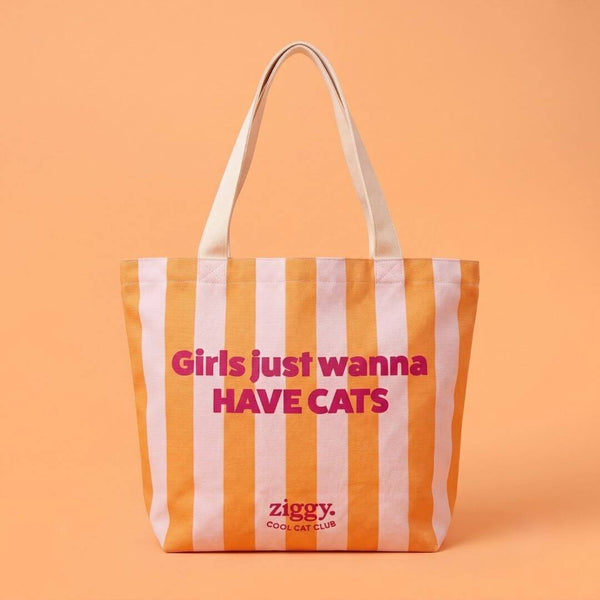 Totebag orange Girls just wanna have cats