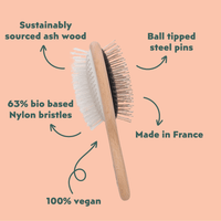 Cat being brushed with the Ziggy double-sided wooden brush