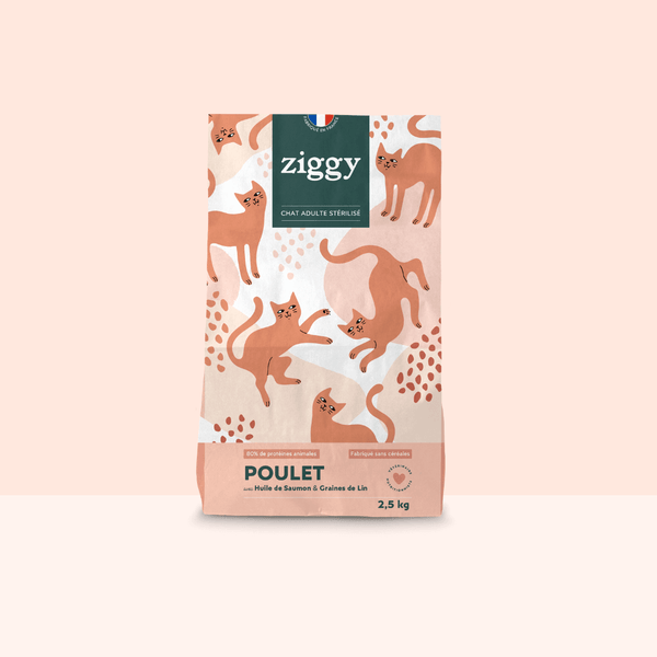 Sac de 2,5 kg de croquettes pour chat adulte stérilisé Ziggy au poulet