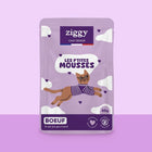 Sachet de mousse Ziggy pour chat senior sans céréales au bœuf, 85 g, sur fond violet
