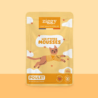 Mousse Ziggy pour chat stérilisé sans céréales au poulet : face avant du sachet de 85 g