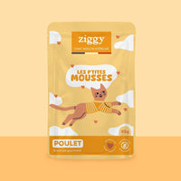 Ziggy Mousse für sterilisierte Katzen, getreidefrei, mit Huhn: Vorderseite des 85-g-Beutels
