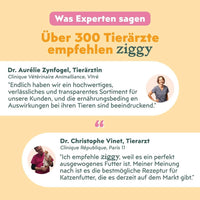 Expertenmeinung zu den Ziggy Mousses für sterilisierte Katzen mit Huhn: über 300 Tierärzte empfehlen Ziggy