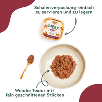 Ziggy Senior Rind-Nassfutter serviert im Napf für ältere Katzen
