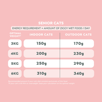 Nutritional analysis table for the Ziggy senior cat pâté with beef