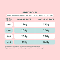 Nutritional analysis table for the Ziggy senior cat pâté with salmon