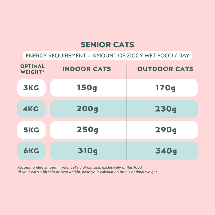 Nutritional analysis table for the Ziggy senior cat pâté with salmon