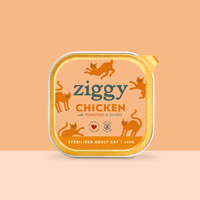 Ziggy sterilisiertes Hühnchen-Oliven-Nassfutter für Katzen, 16×100g Packung