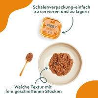 Ziggy sterilisiertes Hühnchen-Oliven-Nassfutter serviert im Napf für Katzen