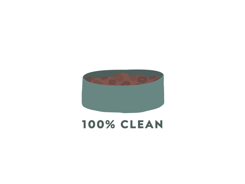 Illustration Ziggy d'une gamelle de pâtée pour chat avec écrit en dessous 100% clean