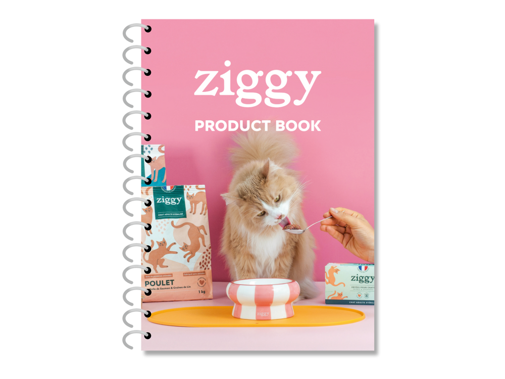 Couverture du product book sur les croquettes et pâtées pour chat Ziggy
