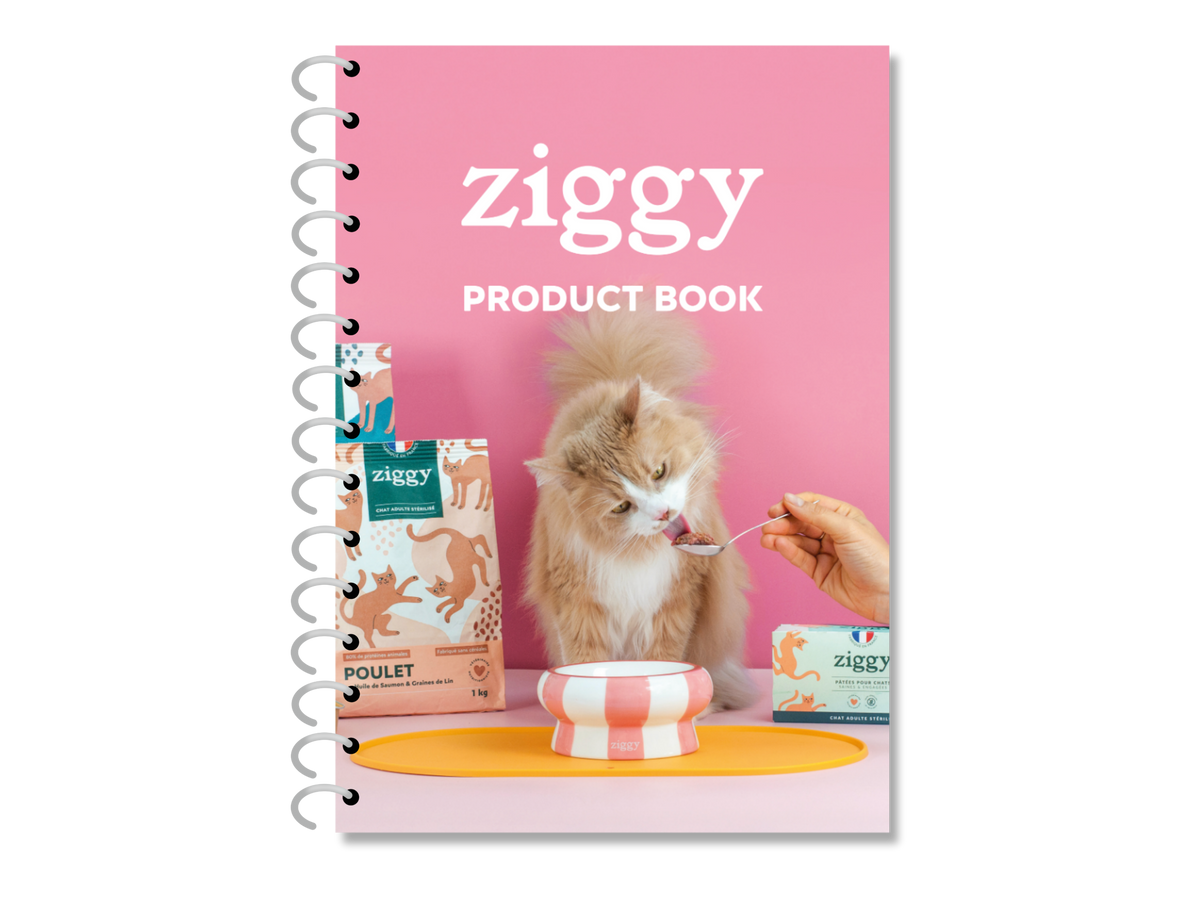 Couverture du product book sur les croquettes et pâtées pour chat Ziggy