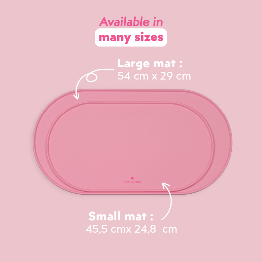 Ziggy Cool Cat Club cat feeding mat placed on the floor with its matching bowl