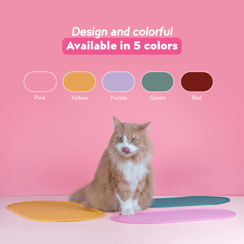 The different available colours of the Ziggy Cool Cat Club cat feeding mat
